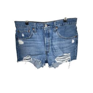 Levi’s 501 Distressed Denim High Rise Light Wash Cut Off Shorts